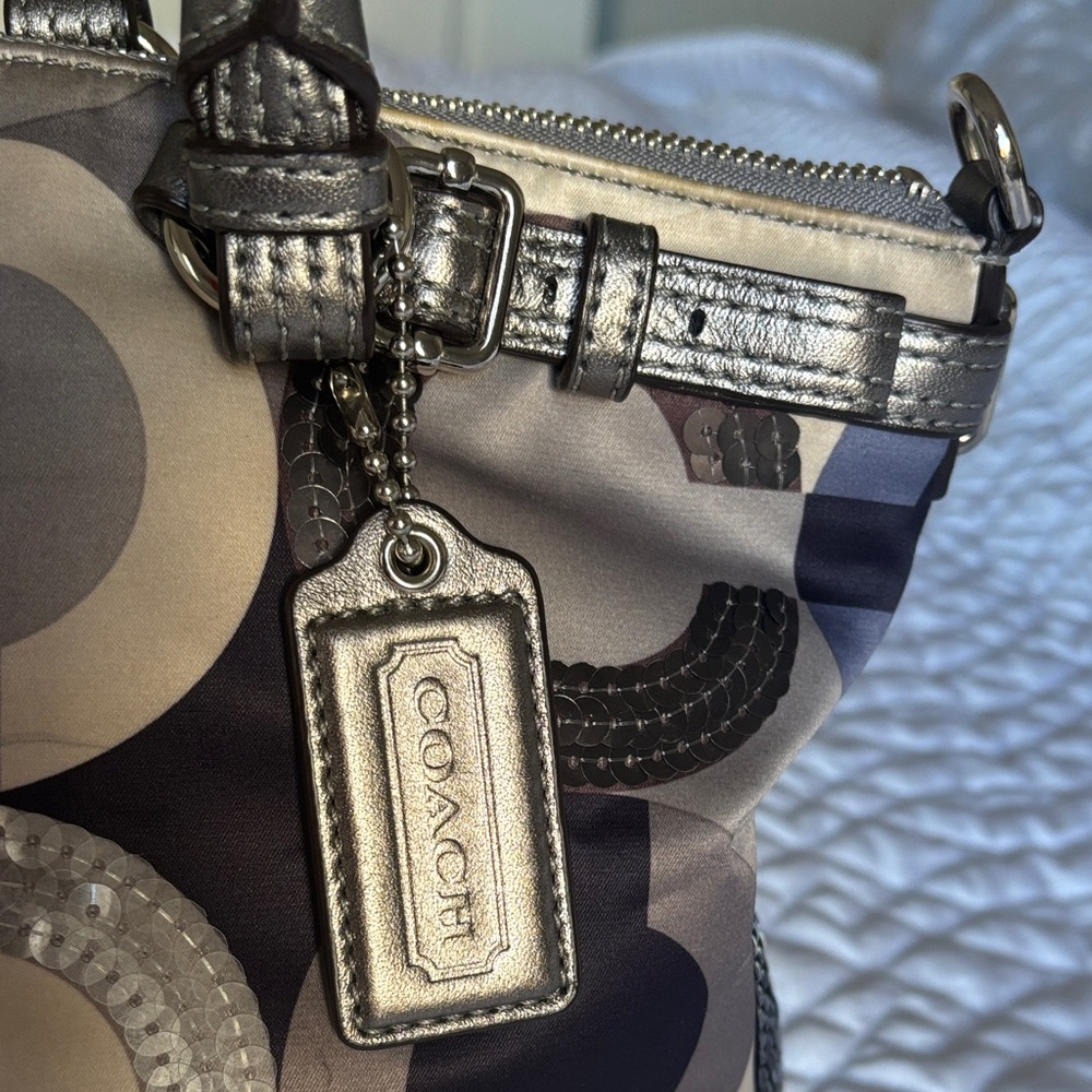 RARE! Coach Madison Op Art Multicolor Satin Leather Sequins Satchel Bag Ex Cond - Picture 13 of 16